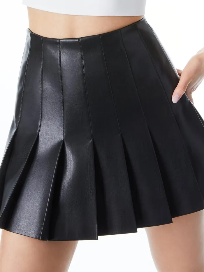 Skirts Women Alice Olivia CARTER PLEATED VEGAN LEATHER MINI SKIRT Almond