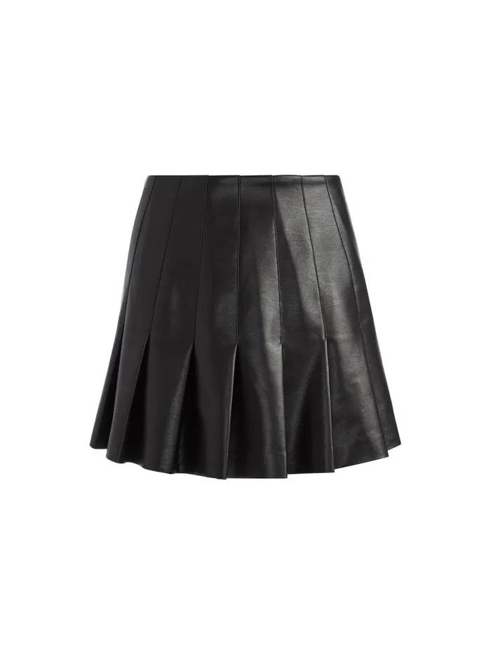 Skirts Women Alice Olivia CARTER PLEATED VEGAN LEATHER MINI SKIRT Almond