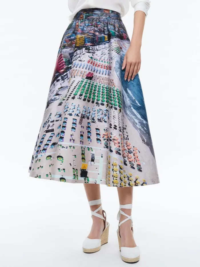 Skirts Women Alice Olivia EARLA HIGH RISE FLARE SKIRT Whispering Waves