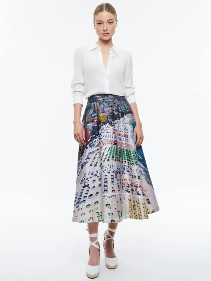 Skirts Women Alice Olivia EARLA HIGH RISE FLARE SKIRT Whispering Waves