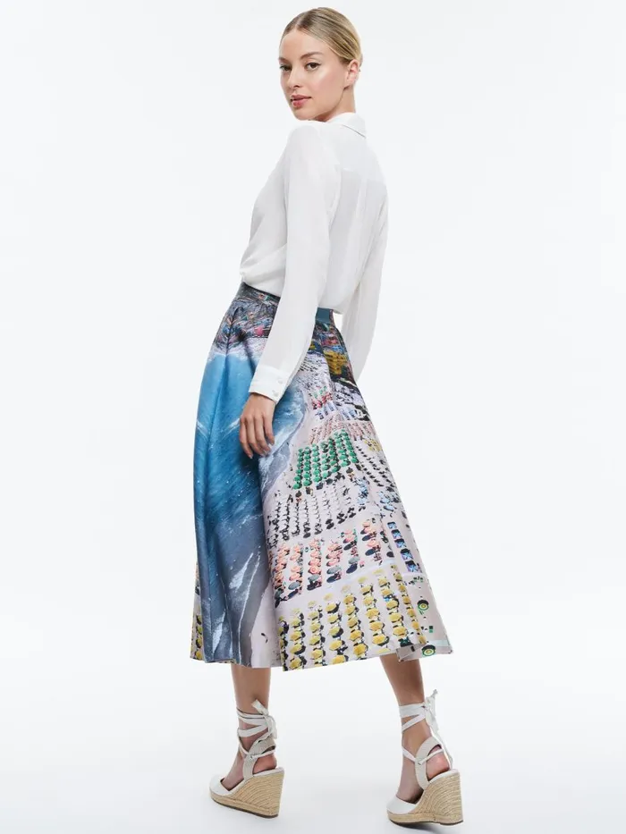 Skirts Women Alice Olivia EARLA HIGH RISE FLARE SKIRT Whispering Waves