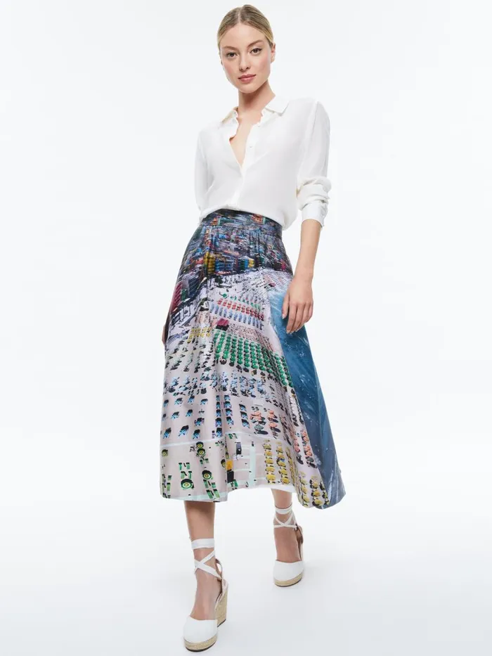 Skirts Women Alice Olivia EARLA HIGH RISE FLARE SKIRT Whispering Waves