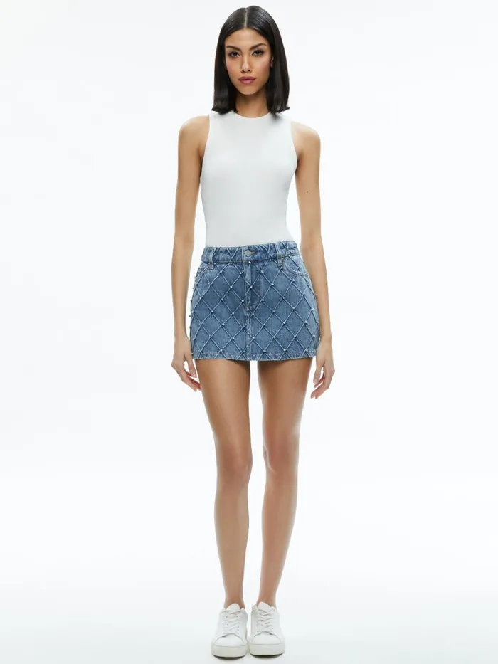 Skirts Women Alice Olivia JOSS HIGH RISE QUILTED EMBELLISHED MINI SKIRT Light Indigo