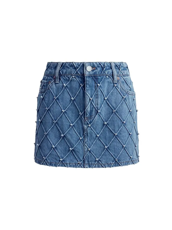 Skirts Women Alice Olivia JOSS HIGH RISE QUILTED EMBELLISHED MINI SKIRT Light Indigo
