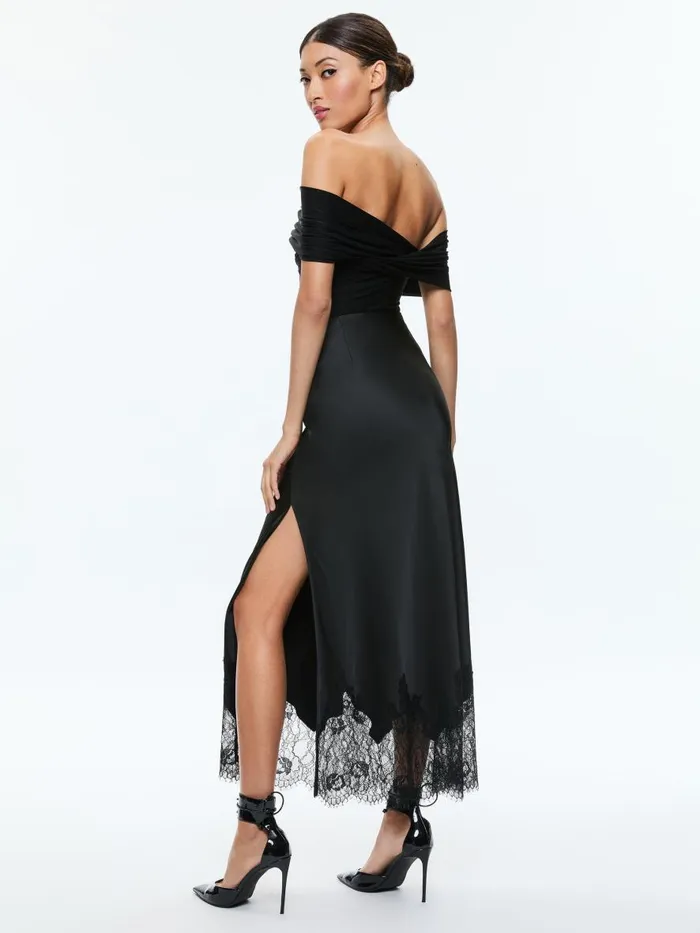 Skirts Women Alice Olivia MAEVE MAXI SLIP SKIRT WITH LACE TRIM Black