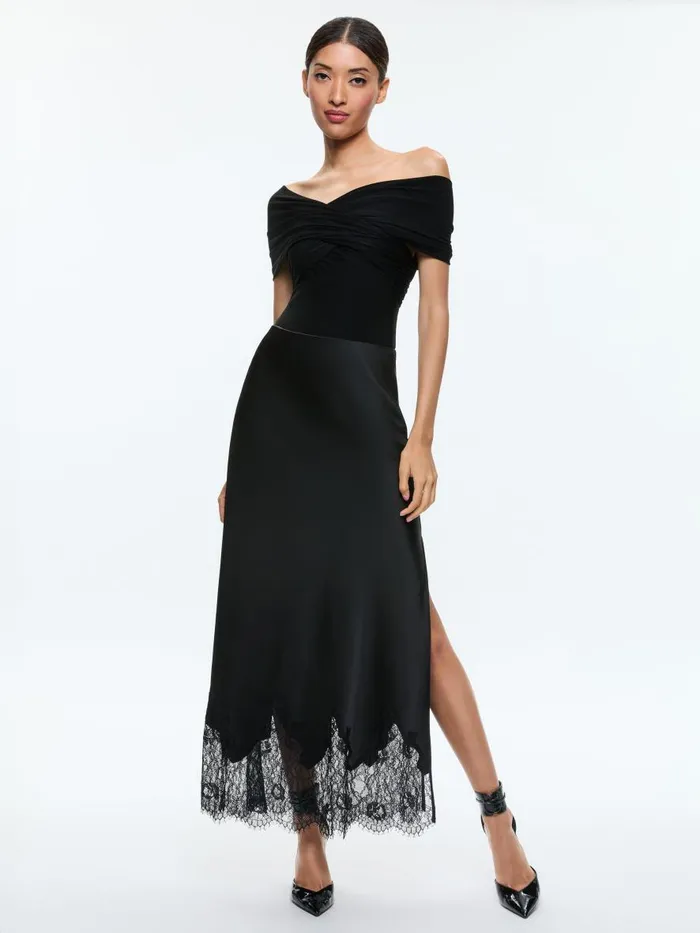 Skirts Women Alice Olivia MAEVE MAXI SLIP SKIRT WITH LACE TRIM Black