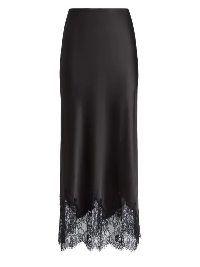 Skirts Women Alice Olivia MAEVE MAXI SLIP SKIRT WITH LACE TRIM Black