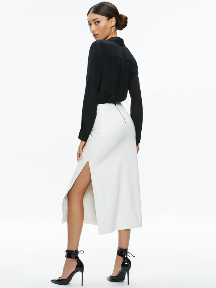 Skirts Women Alice Olivia MAEVE VEGAN LEATHER MIDI SKIRT Black