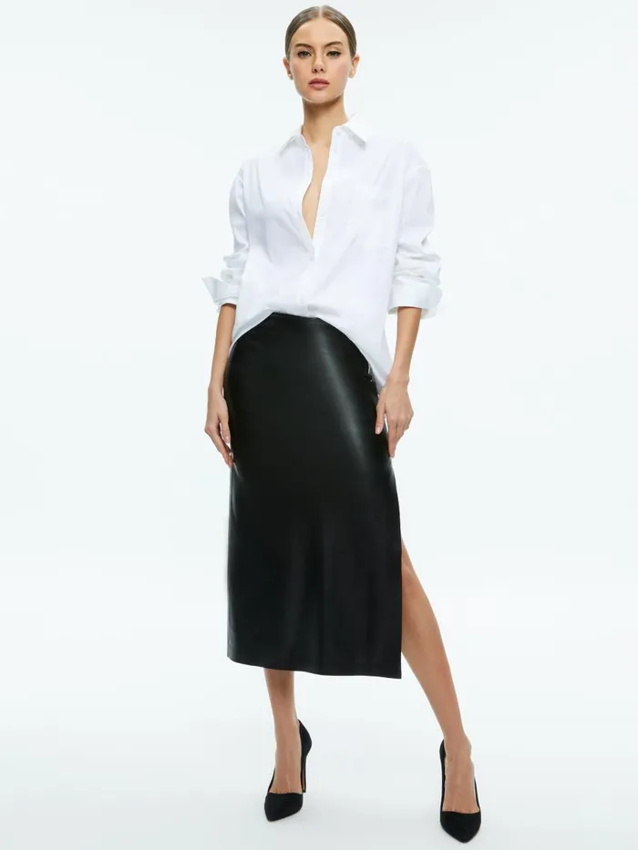 Skirts Women Alice Olivia MAEVE VEGAN LEATHER MIDI SKIRT Black
