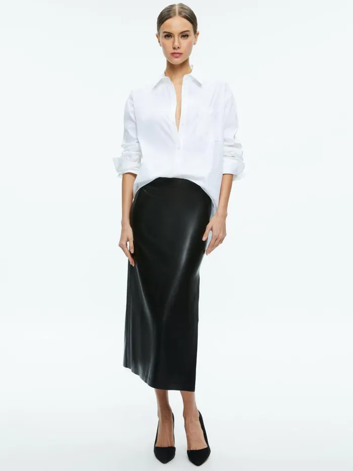 Skirts Women Alice Olivia MAEVE VEGAN LEATHER MIDI SKIRT Black