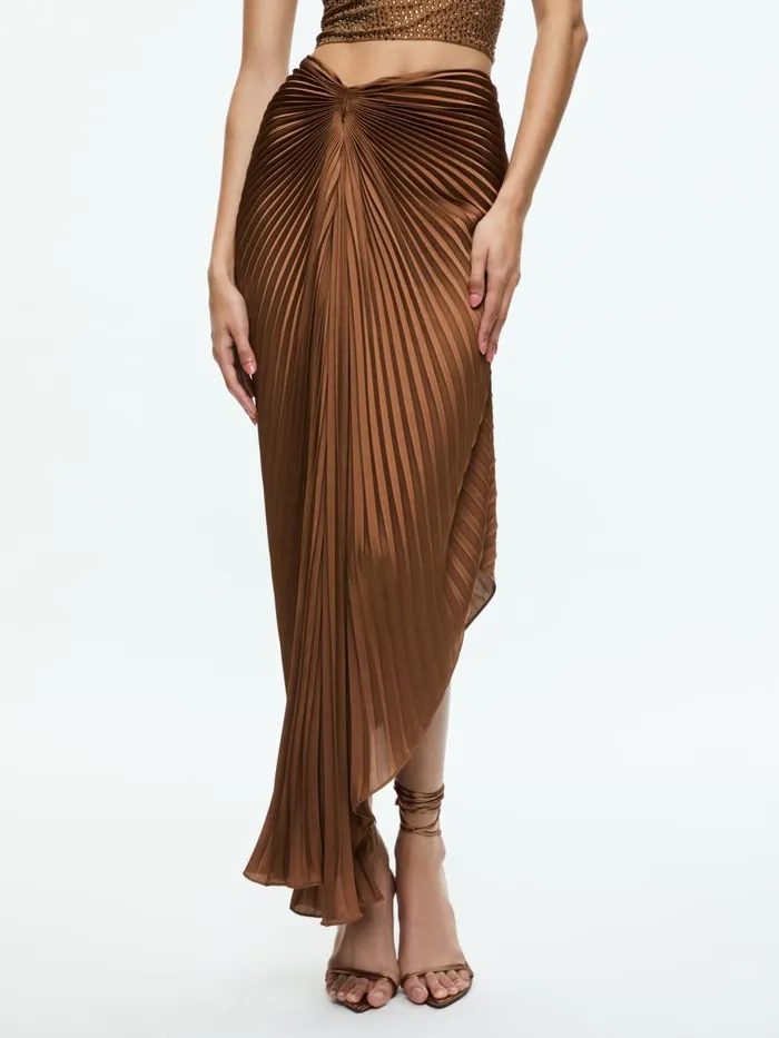 Skirts Women Alice Olivia ODELIA ASYMMETRICAL PLEATED MAXI SKIRT Camel