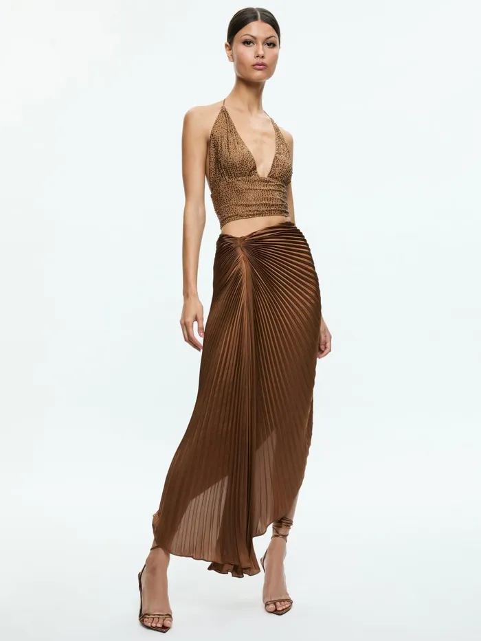 Skirts Women Alice Olivia ODELIA ASYMMETRICAL PLEATED MAXI SKIRT Camel