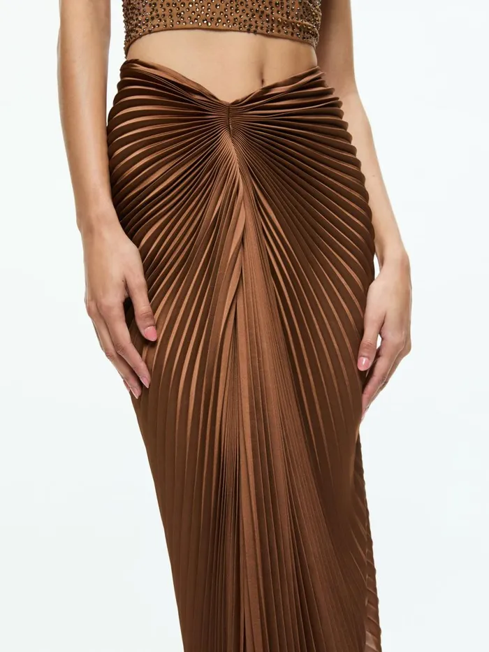 Skirts Women Alice Olivia ODELIA ASYMMETRICAL PLEATED MAXI SKIRT Camel