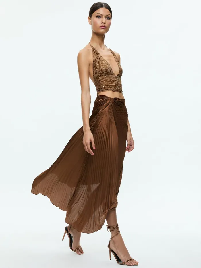 Skirts Women Alice Olivia ODELIA ASYMMETRICAL PLEATED MAXI SKIRT Camel