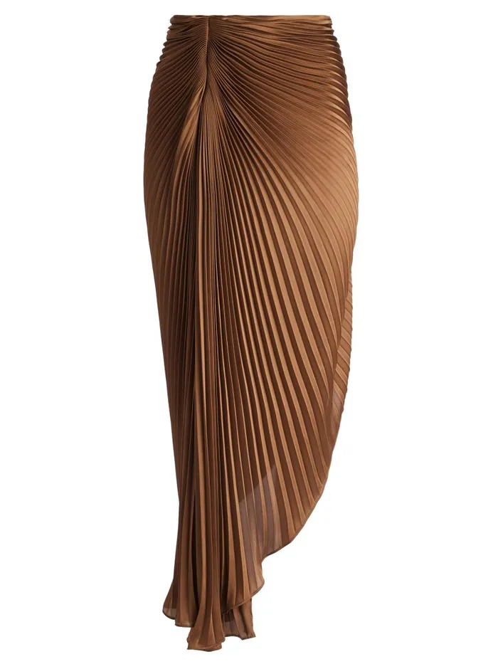 Skirts Women Alice Olivia ODELIA ASYMMETRICAL PLEATED MAXI SKIRT Camel