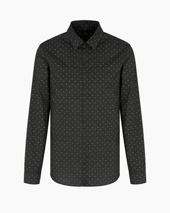 Slim Fit Stretch Cotton Shirt Black Men Armani Shirts