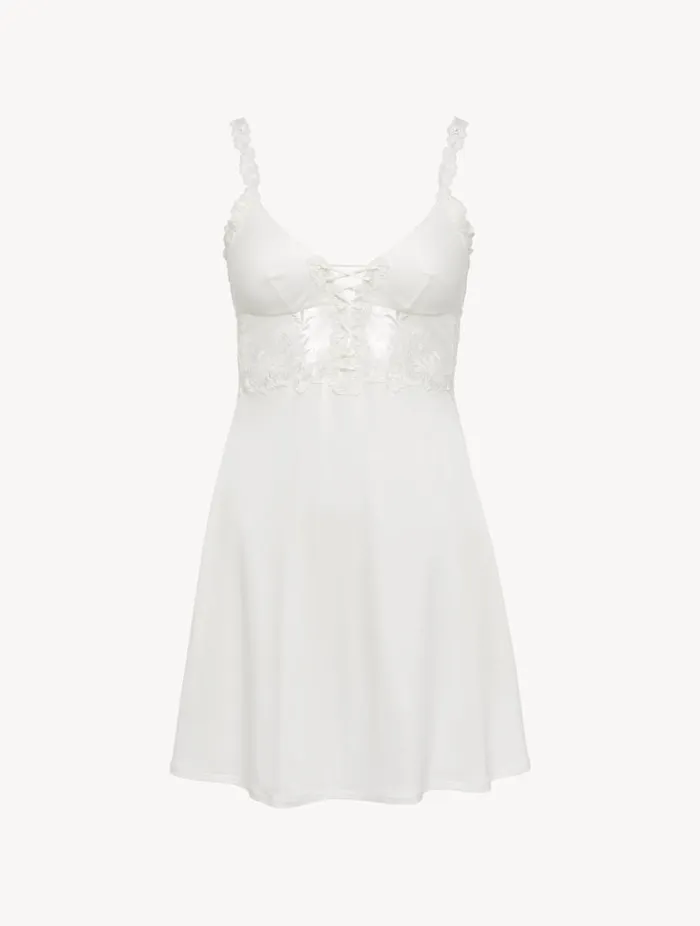 Slip Dress In Offwhite Modal With Embroidered Tulle Sleepwear La Perla Slips and Dresses Slip Dress In Offwhite Modal With Embroidered Tulle Sleepwear La Perla Slips and Dresses