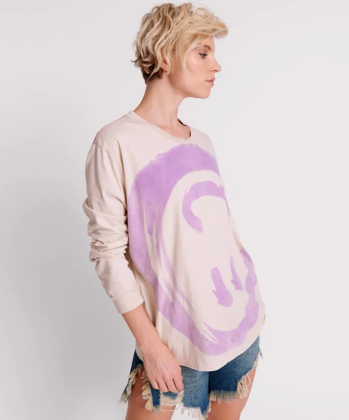 SMILEY VIOLET LONG SLEEVE TEE Women One Teaspoon Tees and Tanks