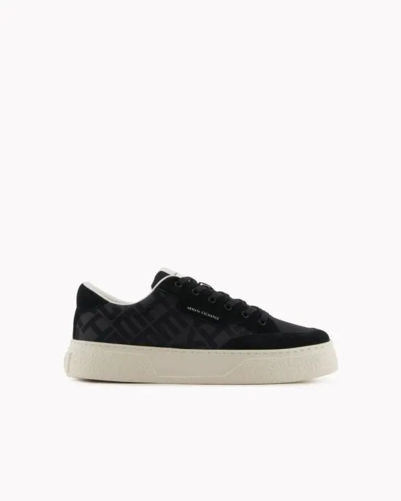 Sneakers With Allover Logo Insert Black Men Armani Sneakers