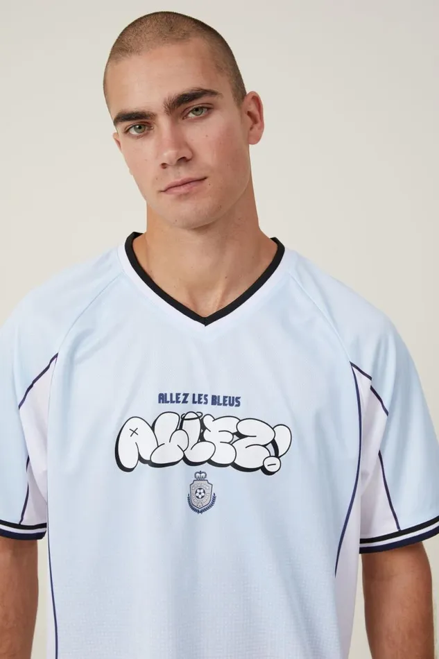 Soccer Jersey Blue Mist Vintage White Allez Les Bleus Men Cotton On Tees and Tanks Soccer Jersey Blue Mist Vintage White Allez Les Bleus Men Cotton On Tees and Tanks