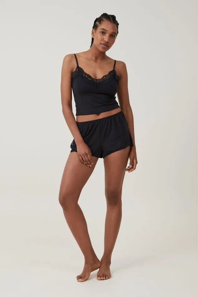 Soft Lounge Lace Trim Short Black Women Cotton On Shorts