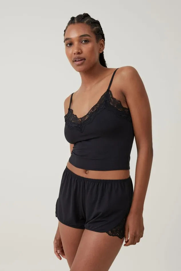 Soft Lounge Lace Trim Short Black Women Cotton On Shorts