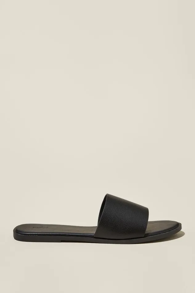 Sorrento Single Vamp Black Pebbled Women Cotton On Shoes and Slippers