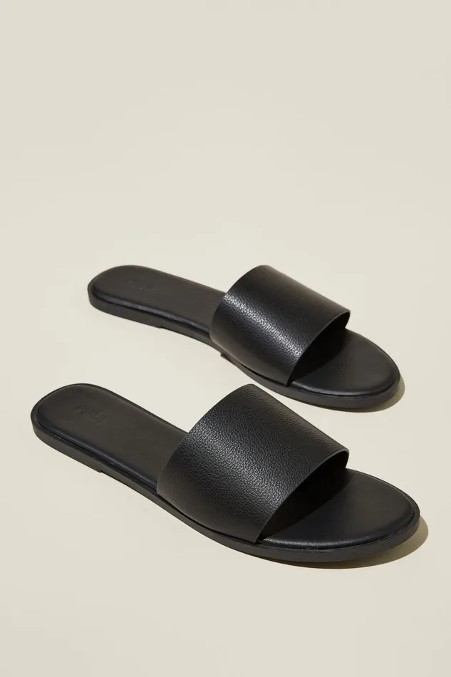 Sorrento Single Vamp Black Pebbled Women Cotton On Shoes and Slippers