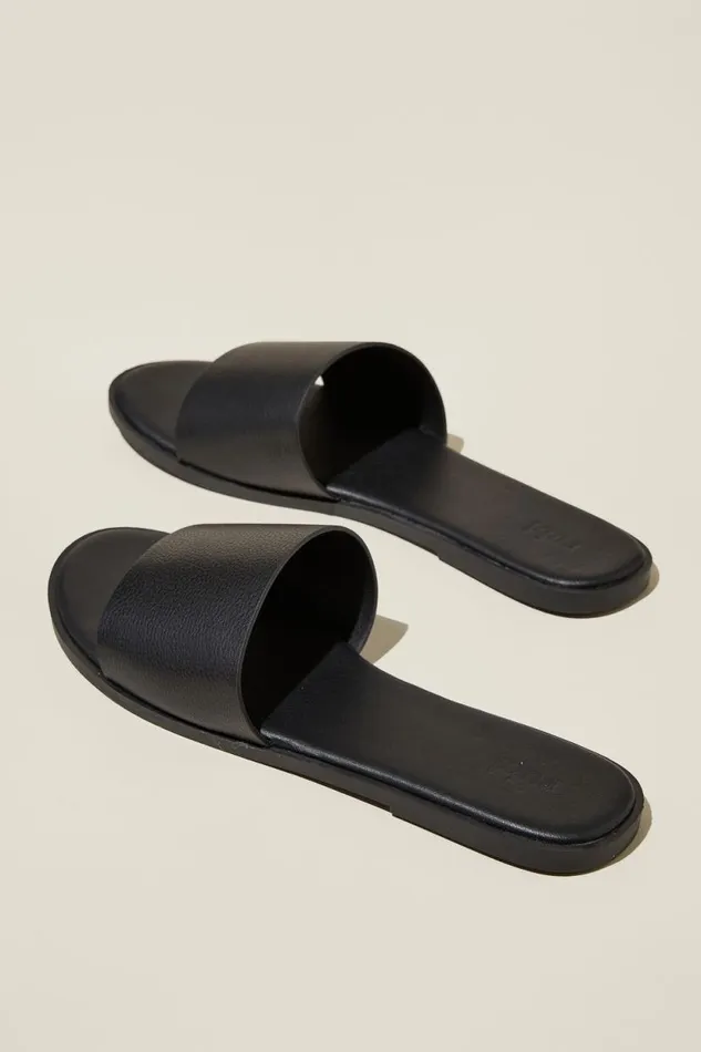 Sorrento Single Vamp Black Pebbled Women Cotton On Shoes and Slippers