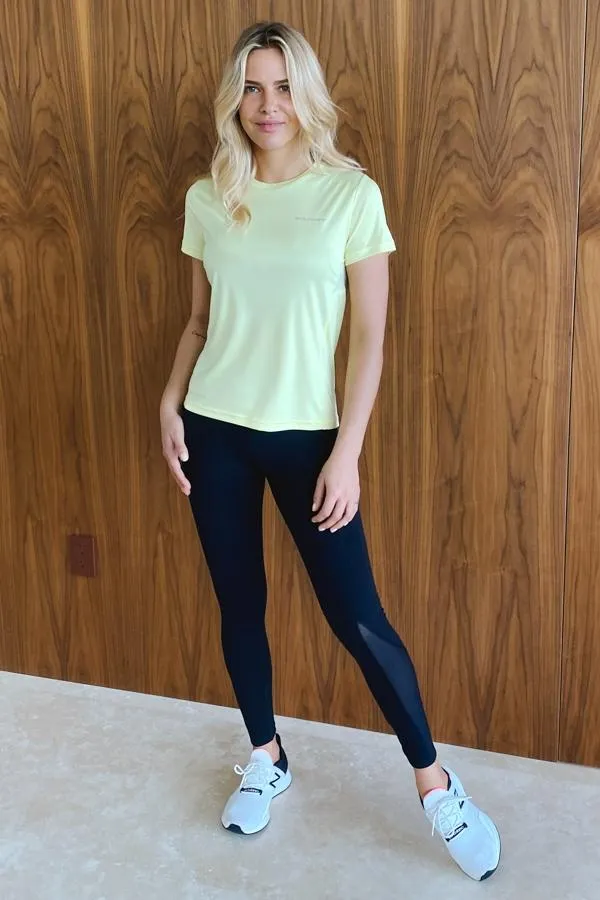 Sosandar Activewear Women Black High Waisted Mesh Panel Sculpting Activewear Leggings Black