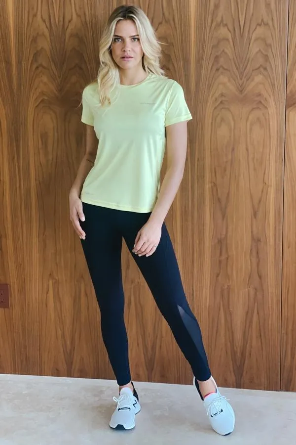 Sosandar Activewear Women Black High Waisted Mesh Panel Sculpting Activewear Leggings Black