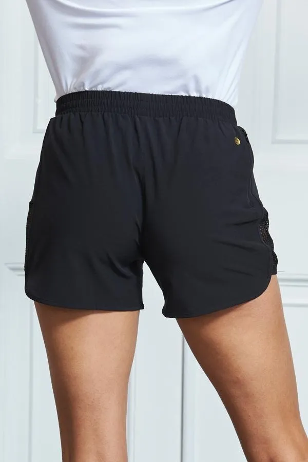 Sosandar Activewear Women Black Mesh Panel Activewear Shorts Black