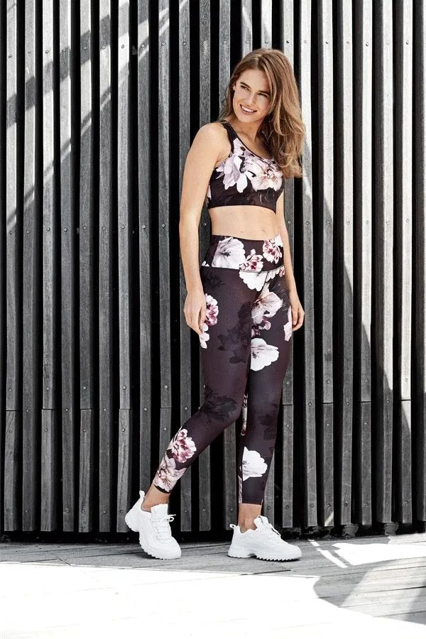 Sosandar Activewear Women France Black Floral High Waisted Activewear Leggings Black