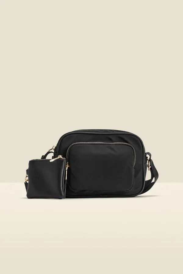 Sosandar Bags and Belts Women Black Nylon Square Cross Body Bag Black