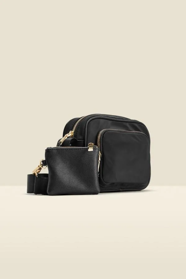 Sosandar Bags and Belts Women Black Nylon Square Cross Body Bag Black