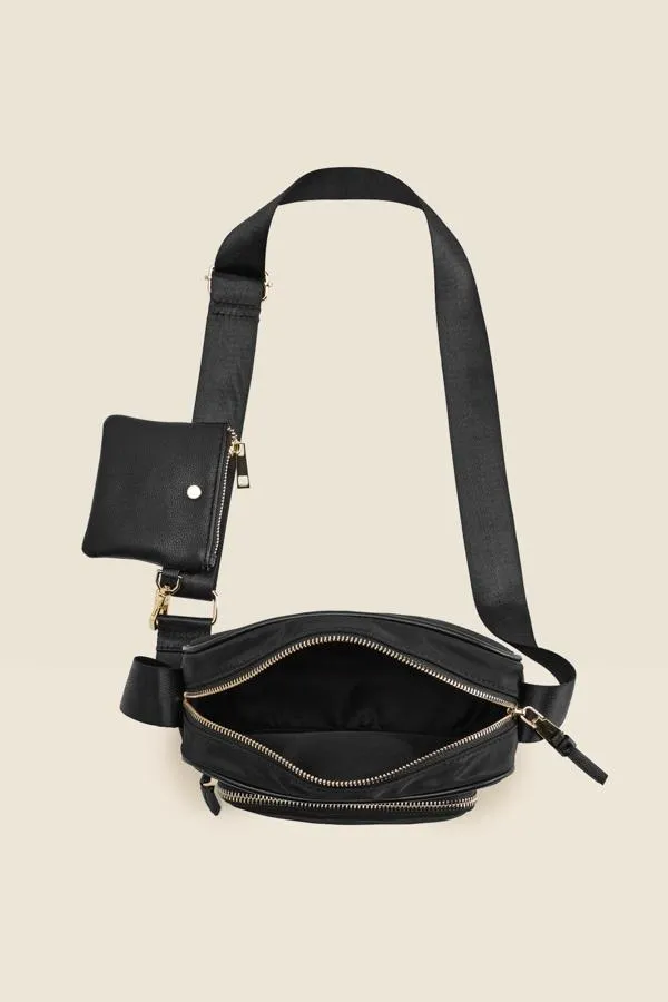Sosandar Bags and Belts Women Black Nylon Square Cross Body Bag Black
