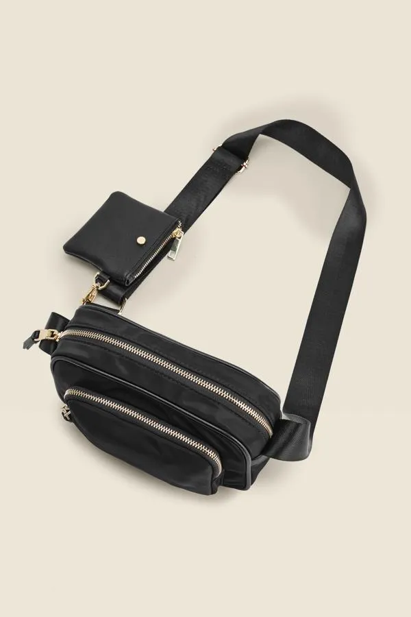Sosandar Bags and Belts Women Black Nylon Square Cross Body Bag Black