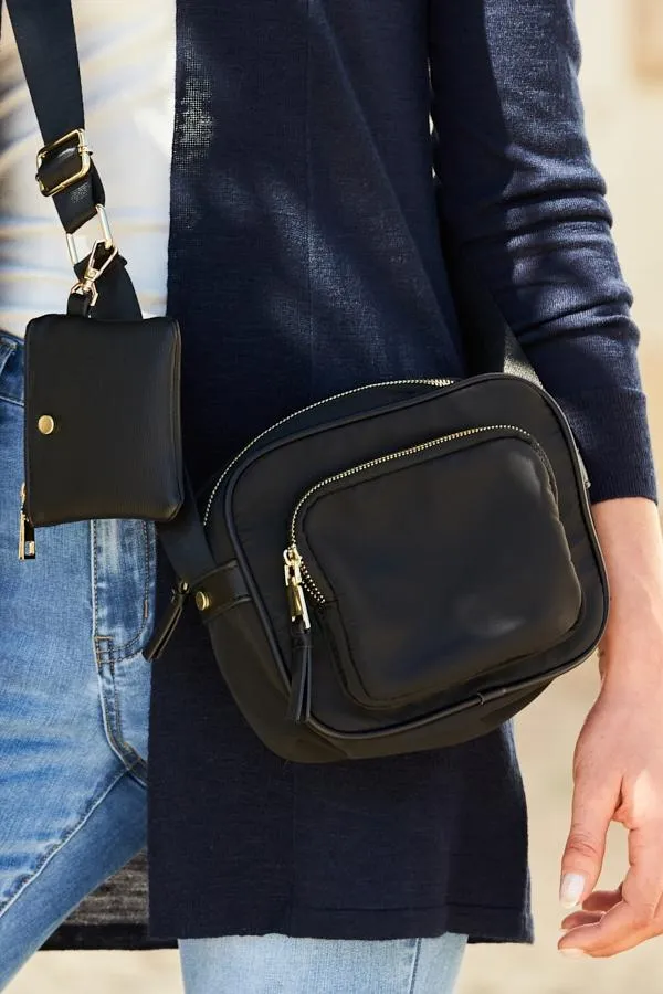 Sosandar Bags and Belts Women Black Nylon Square Cross Body Bag Black