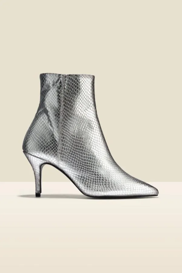 Sosandar Boots Women Amour Silver Snake Point Ankle Boot Silver