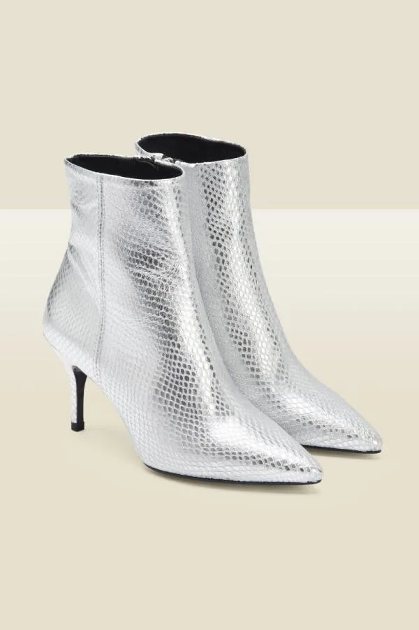 Sosandar Boots Women Amour Silver Snake Point Ankle Boot Silver