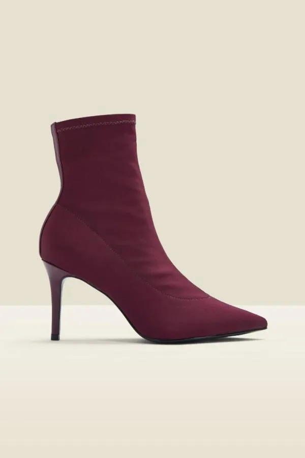 Sosandar Boots Women Ava Burgundy Lycra Stretch Sock Boot Burgundy