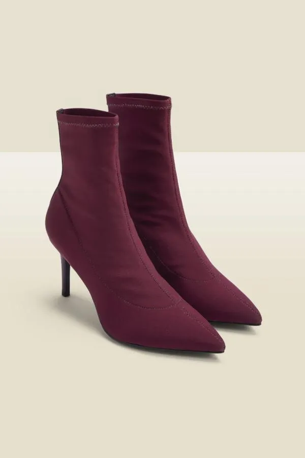 Sosandar Boots Women Ava Burgundy Lycra Stretch Sock Boot Burgundy
