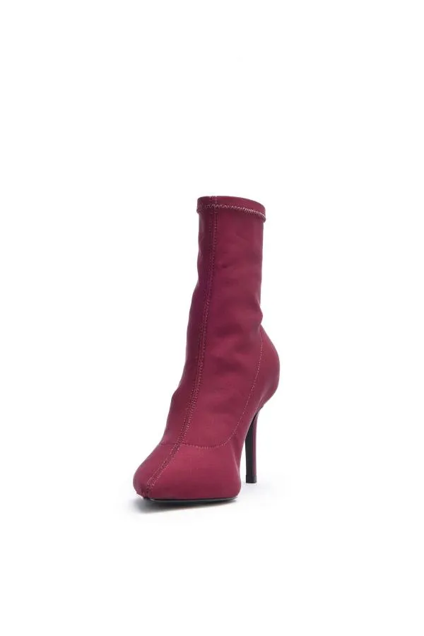 Sosandar Boots Women Ava Burgundy Lycra Stretch Sock Boot Burgundy