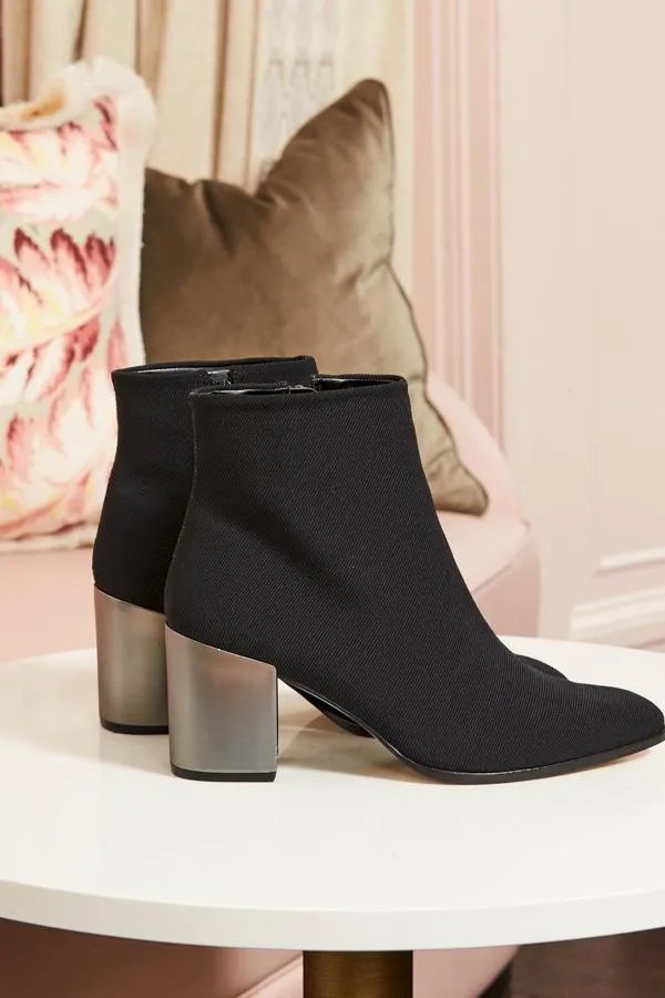 Sosandar Boots Women Black Metallic Heel Sock Boot Black