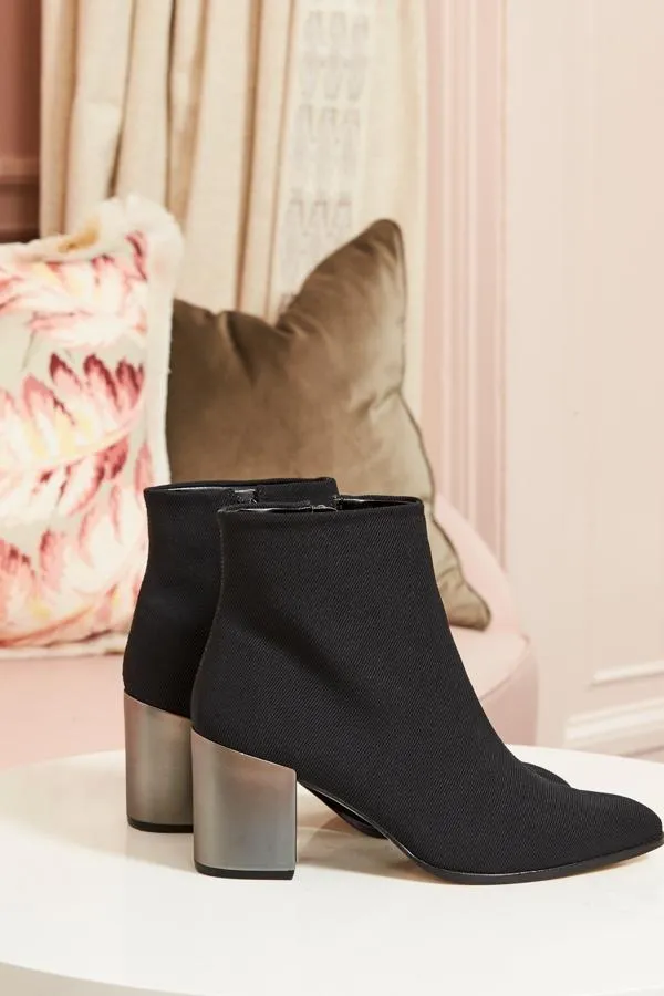Sosandar Boots Women Black Metallic Heel Sock Boot Black