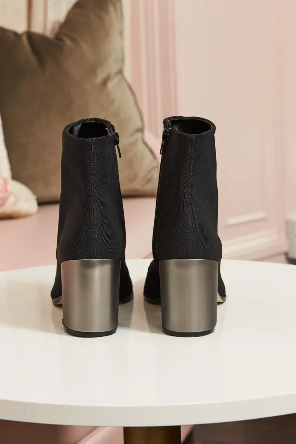 Sosandar Boots Women Black Metallic Heel Sock Boot Black