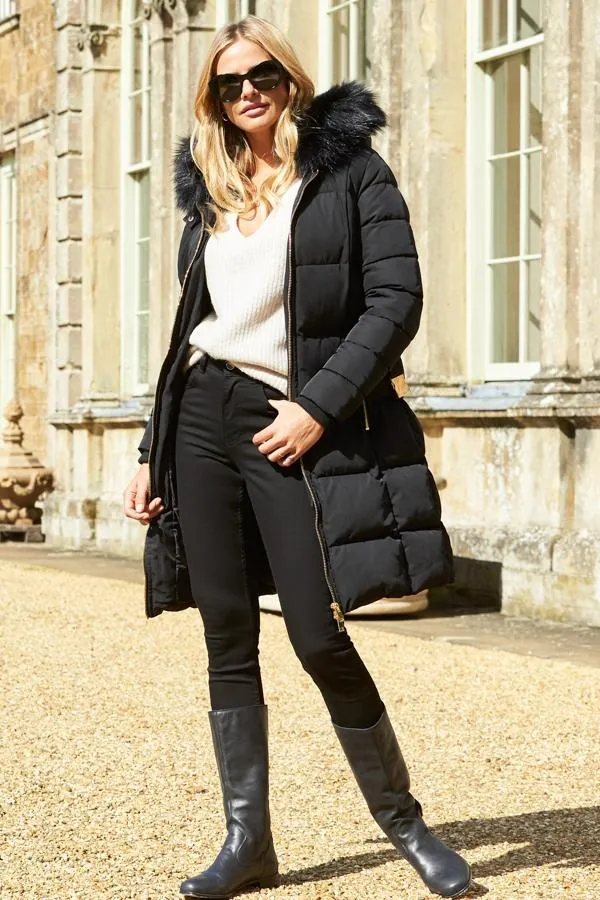 Sosandar Boots Women Houston Black Buckle Detail Flat Leather Boot Black