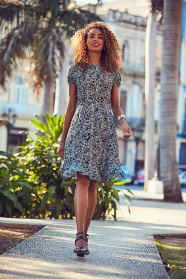 Sosandar Dresses Women Black and White Animal Print Shift Dress Black White