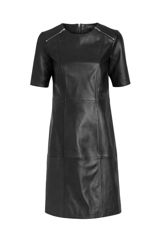 Sosandar Dresses Women Black Leather Zip Detail Shift Dress Black