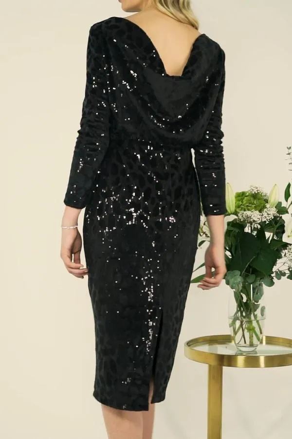 Sosandar Dresses Women Black Luxe Velvet Stretch Waist Relaxed Glamour Dress Black